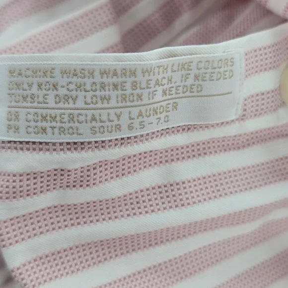 John W Nordstrom Mens 17-34 Pink White Stripe Button Down Shirt Cotton Italy EUC - Picture 6 of 8